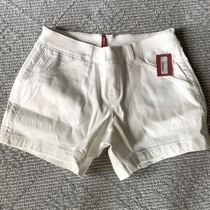 NWT SPANX white stretch twill 4” shorts. Brand new, i prefer the longer length.